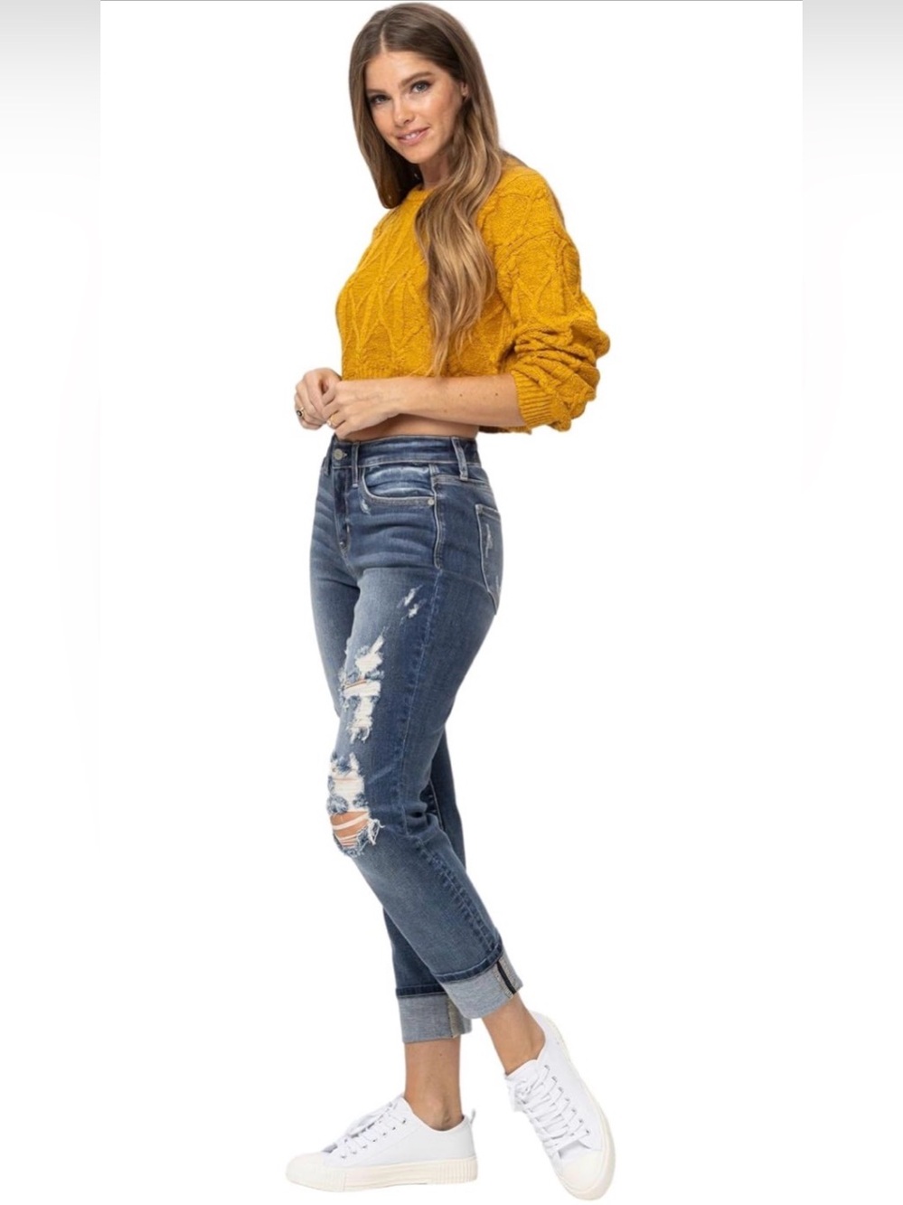 Judy Blue JB8275MD Boyfriend Straight-Leg Distressed Light Blue Jeans 15/32